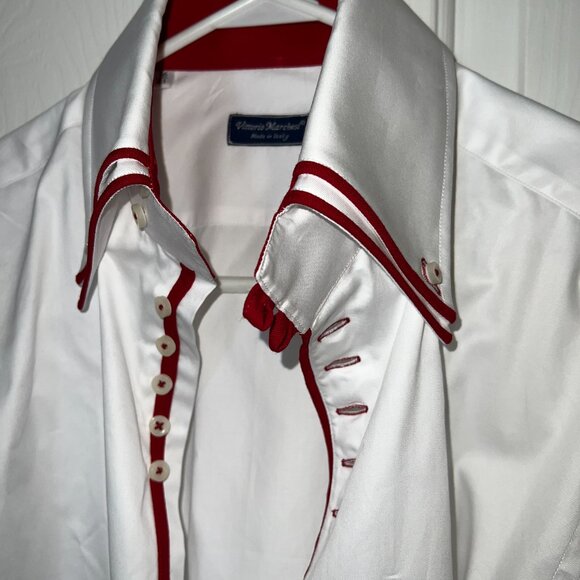 VITTORIO MARCHESI Luxurious Double High Collar Shirt w/Red Loops Size 41/16 NEW! - Picture 8 of 16